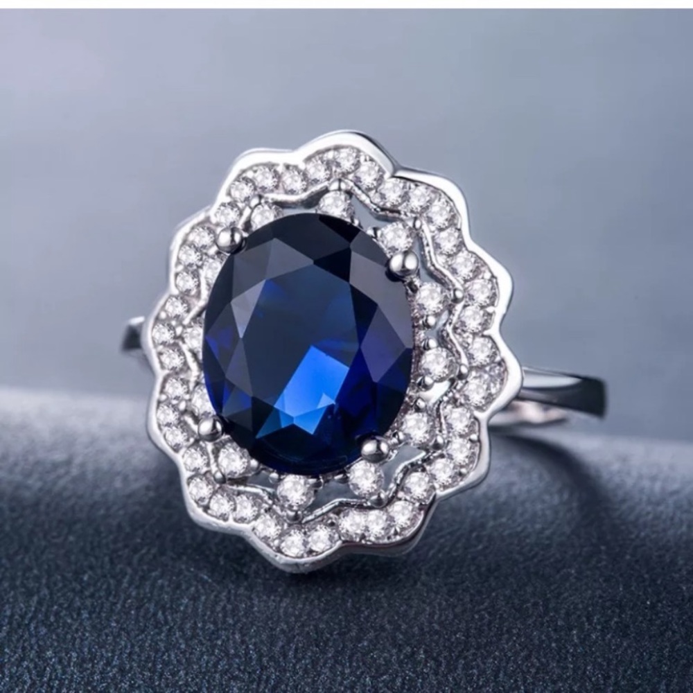 925 Silver blue sapphire wedding party ring new - Picture 6 of 7